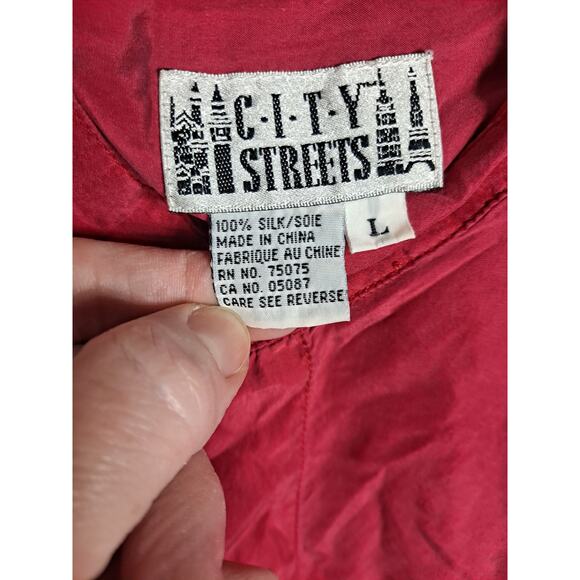City Streets Men's Red Silk Long Sleeve Band Collar Button-Down Shirt Size L - Picture 6 of 7